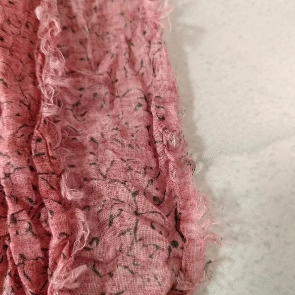 Signals Crinkled Scarf in Rose Black Fray hem black Floral Pattern rectangle